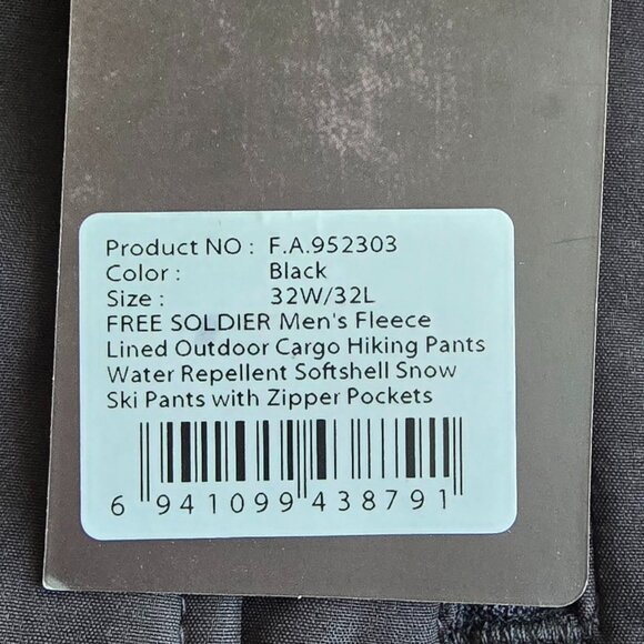 Free Soldier Men's Fleece Lined Outdoor Cargo Hiking Pants Water Repellent - Picture 6 of 7